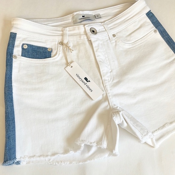 Vineyard Vines White Denim Side-Stripe Cutoff Shorts - Picture 5 of 14